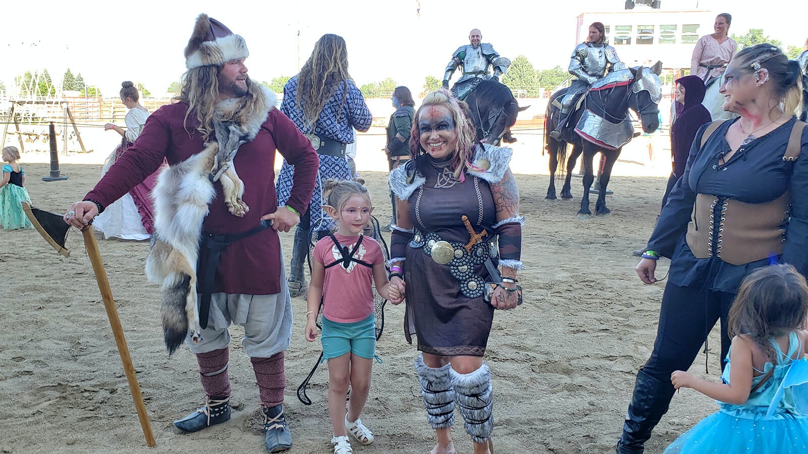 Call La Darna with Crystal Rose dressed as Vikings pose with their elf child Emmy Forman during the parade of costumes at the recent Tournament of Knights in Sheridan.