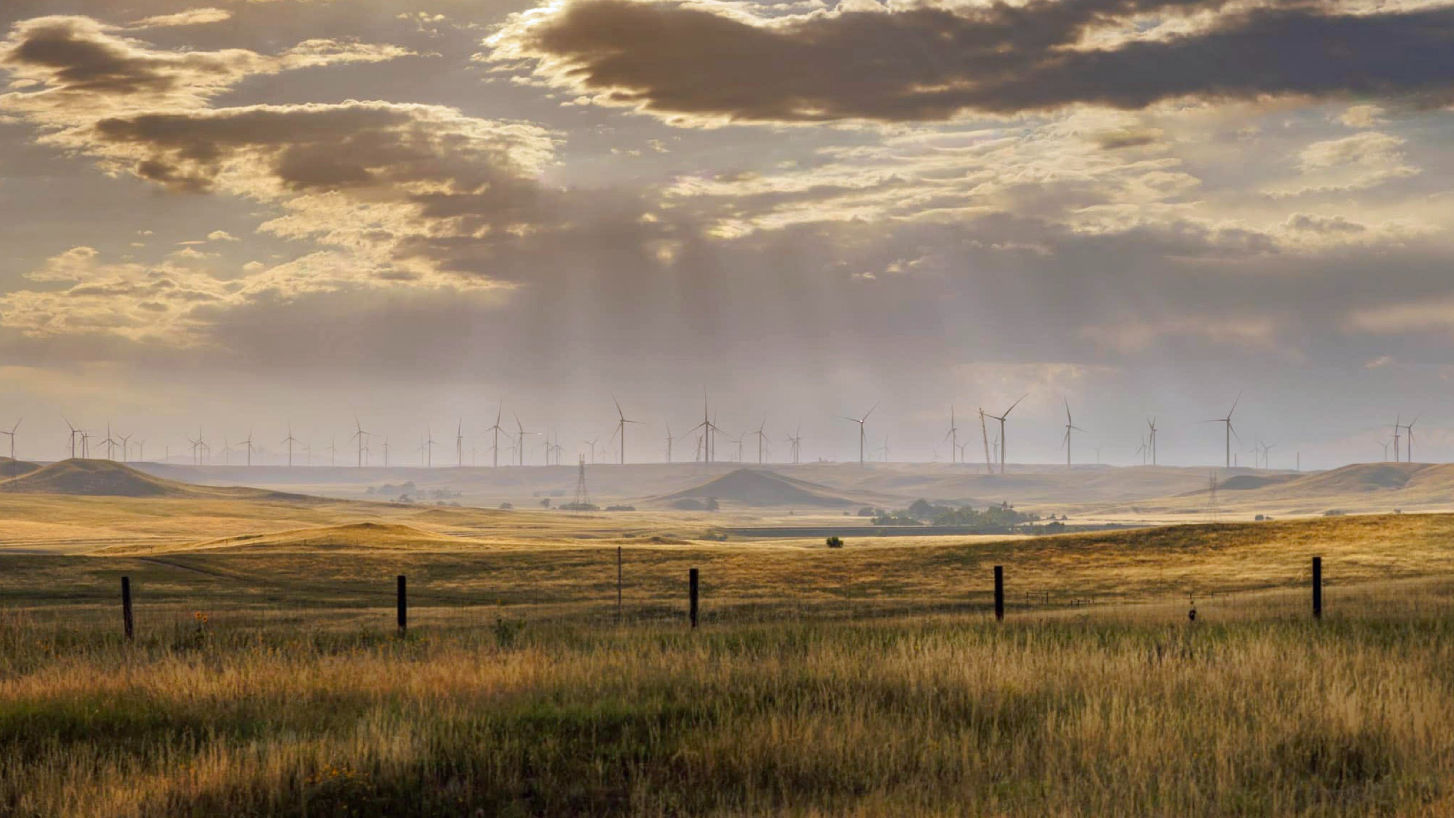 Wind turbines as viewed from Interstate 25 south of Cheyenne. August 2, 2023