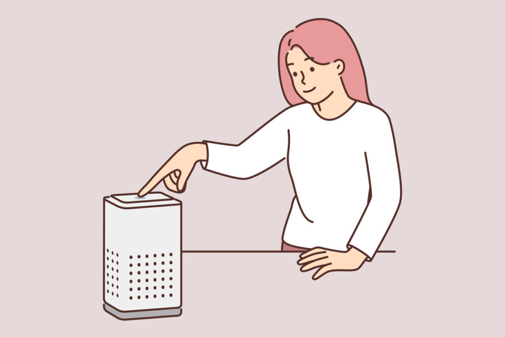 Woman using air purifier illustration