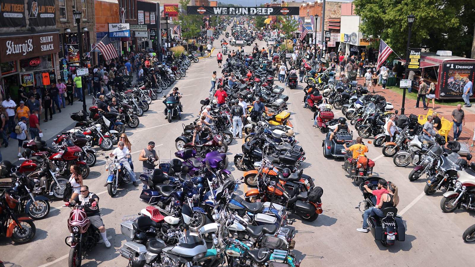 Thousands of motorcycles line the main drag through Sturgis.