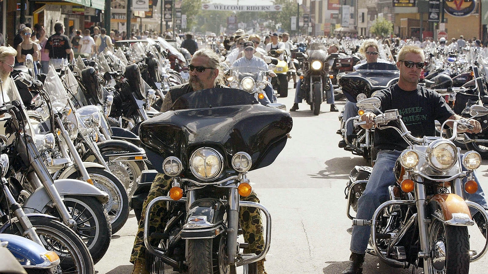 Bikers cruise during the annual Sturgis Motorcycle Rally down Main Street. The weeklong rally attracts an estimated 500,000 people to this town of 7,000 in the southwestern corner of the state.